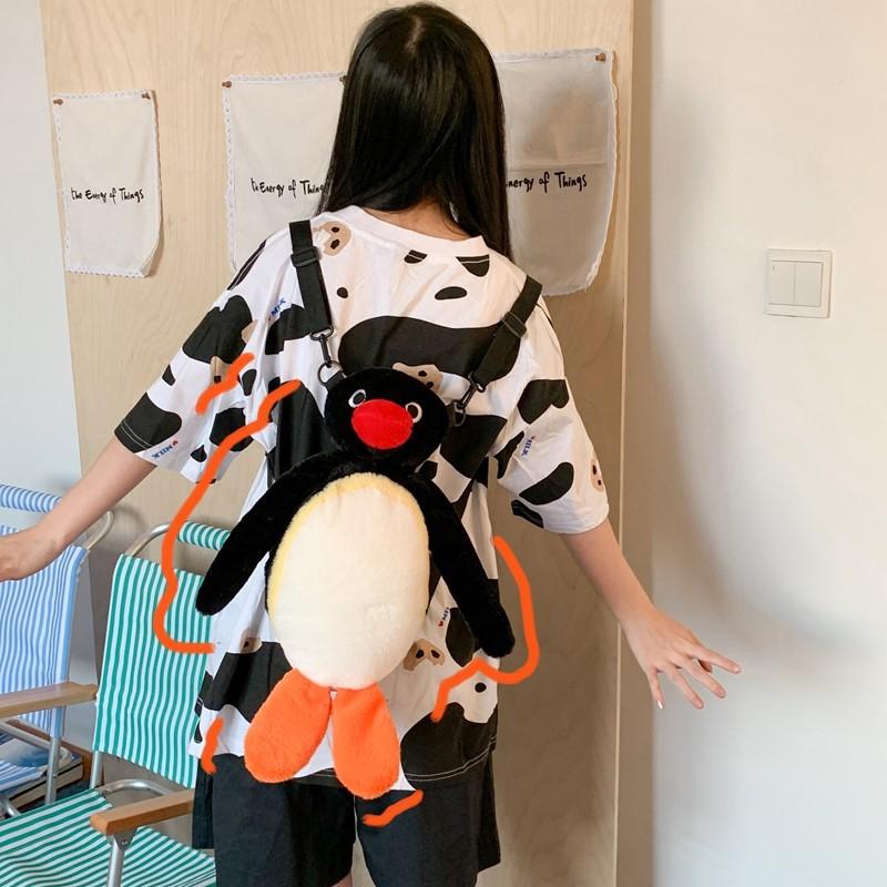 Cartoon Penguin Plush Backpack For Girls Kids Soft Toy School Bag With Zipper Closure And Inner Pocket