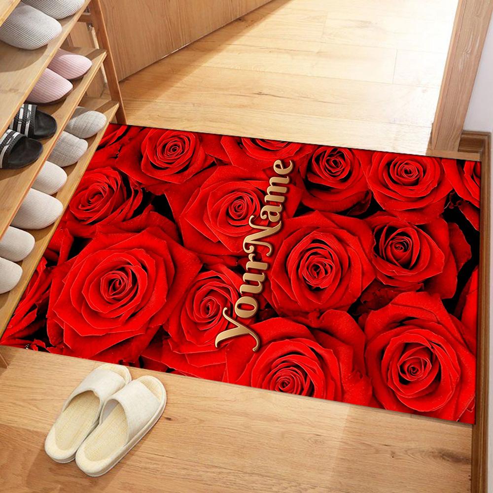 Rose Customize Text Floor Mat Design for Study room Balcony Entryway Hallway Anti-slip Rug Anime Office Decor Perfect Birthday/Christmas Gift Idea
