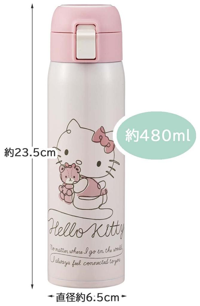 Skater 480ml Stainless Steel Water Bottle with Hello Kitty Line Straw, Insulated, Design, Sanrio, One-Touch Open, STOT5ST-A