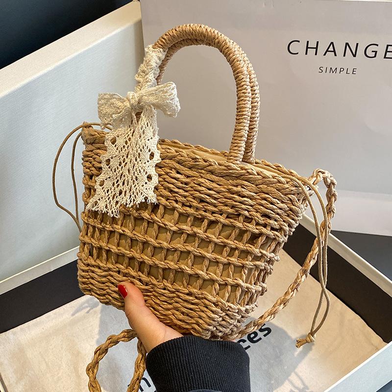 Handmade Woven Bag Women's New Trendy Straw Woven Beach Bag Women Ins Japanese Girl One Shoulder Handbag Women