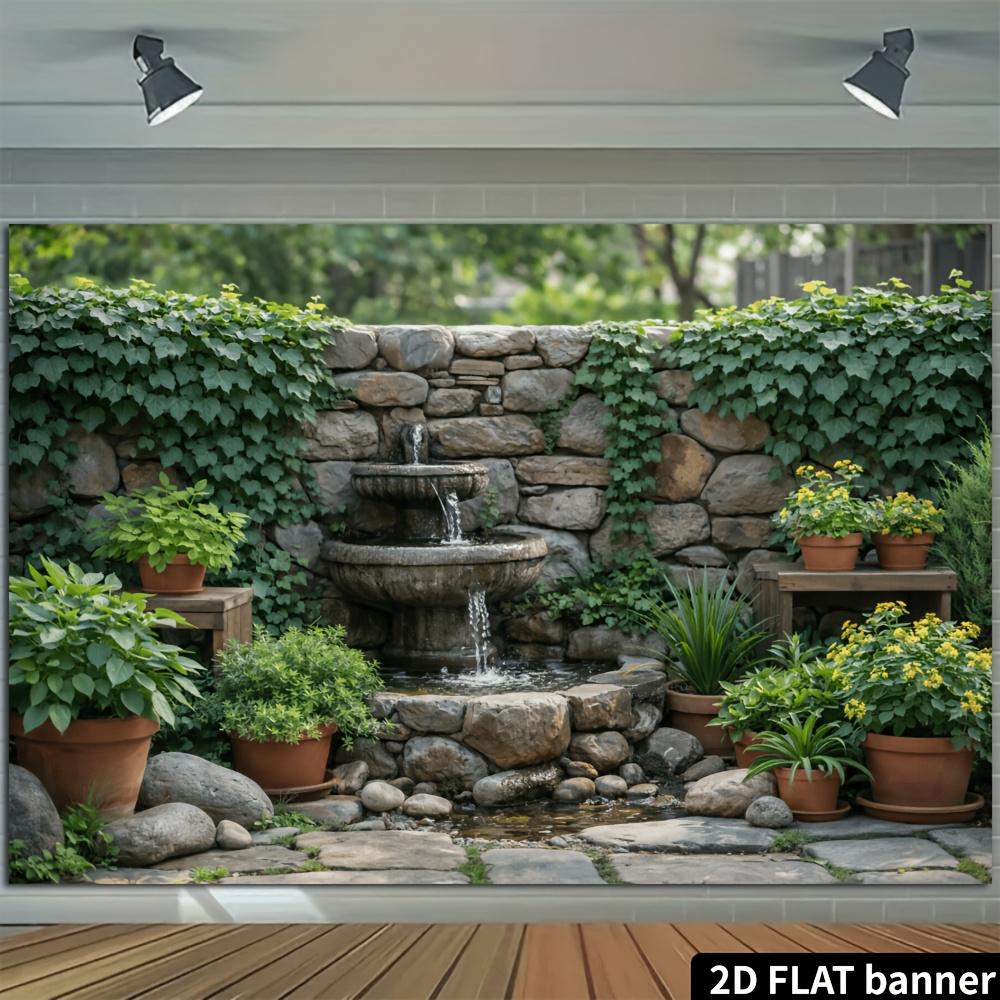 Natural stone fountain backdrop, featuring ivy climbing boards and double-tiered fountain, for indoor/outdoor decoration