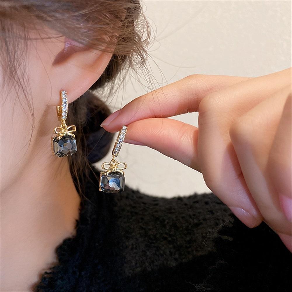Bowknot Gem Earrings Inlaid Rhinestone Women s Versatile Black Crystal Pendant Earrings Jewelry Gifts Party Gathering Earring