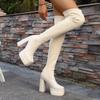 Fashion Women Platform Stretch Knit Sock High Boots Autumn Winter Beige Chunky High Heels Over-the-knee Boots Party Sexy Women's Shoes