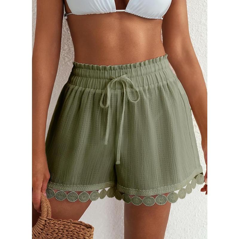 Pantaloncini Estivi Casual da Donna con Bordi in Pizzo, Moda Elastici Larghi da Spiaggia, Traspiranti Leggeri per Uso Quotidiano da Donna