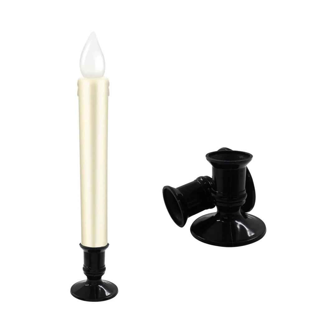 Set of 12 Black Plastic Pillar Candle Holders Flameless LED Candle Stand Candlestick for Holiday Party and Event Decors