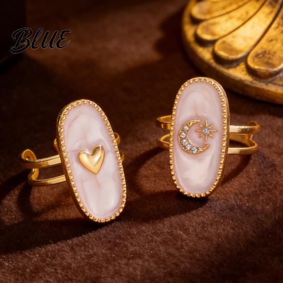 Adjustable Double-ring Opening Ring Finger Oval Design Enamel Process Women