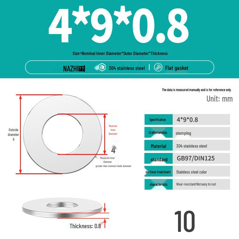 Thickened 304 Stainless Steel Flat Washer Spacer (M4-M8)
