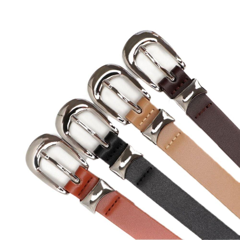 Punk Flower Rivet Belt Korean Style Thin Waist Strap Casual PU Leather Waistband  Girl