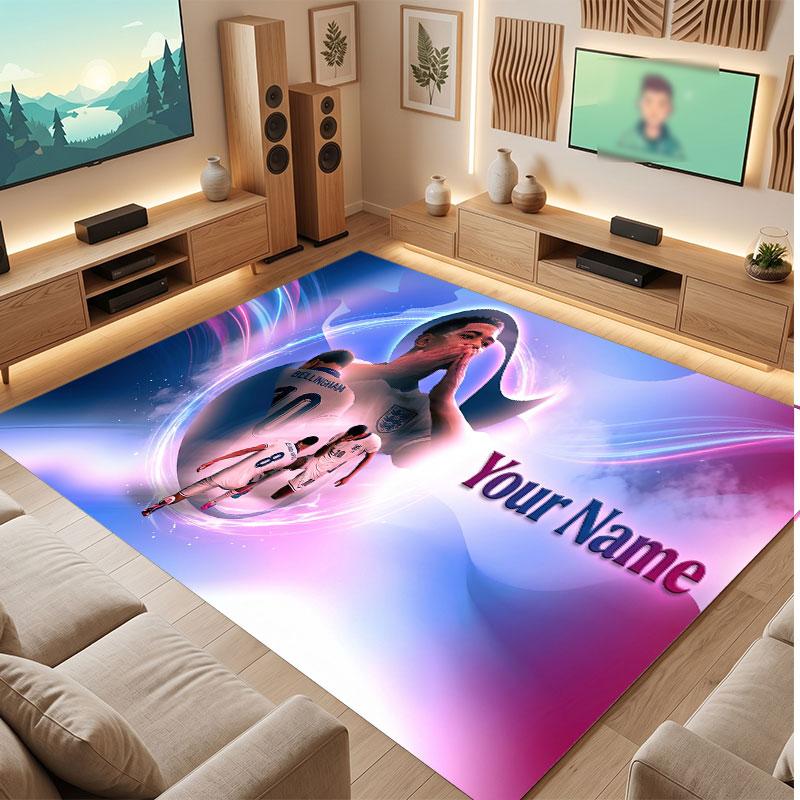 Jude Bellingham Custom Crystal Velvet Rug, Personalized Name Text Print, Football Logo Soft Non‑Slip Floor Mat Home Decor Gift