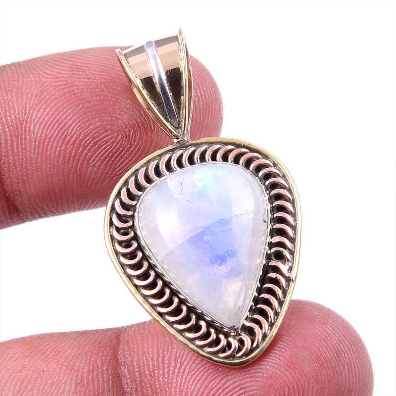 

Natural Rainbow Moonstone Gemstone 925 Solid Silver Two Tone Pendant 1.50 V0i04