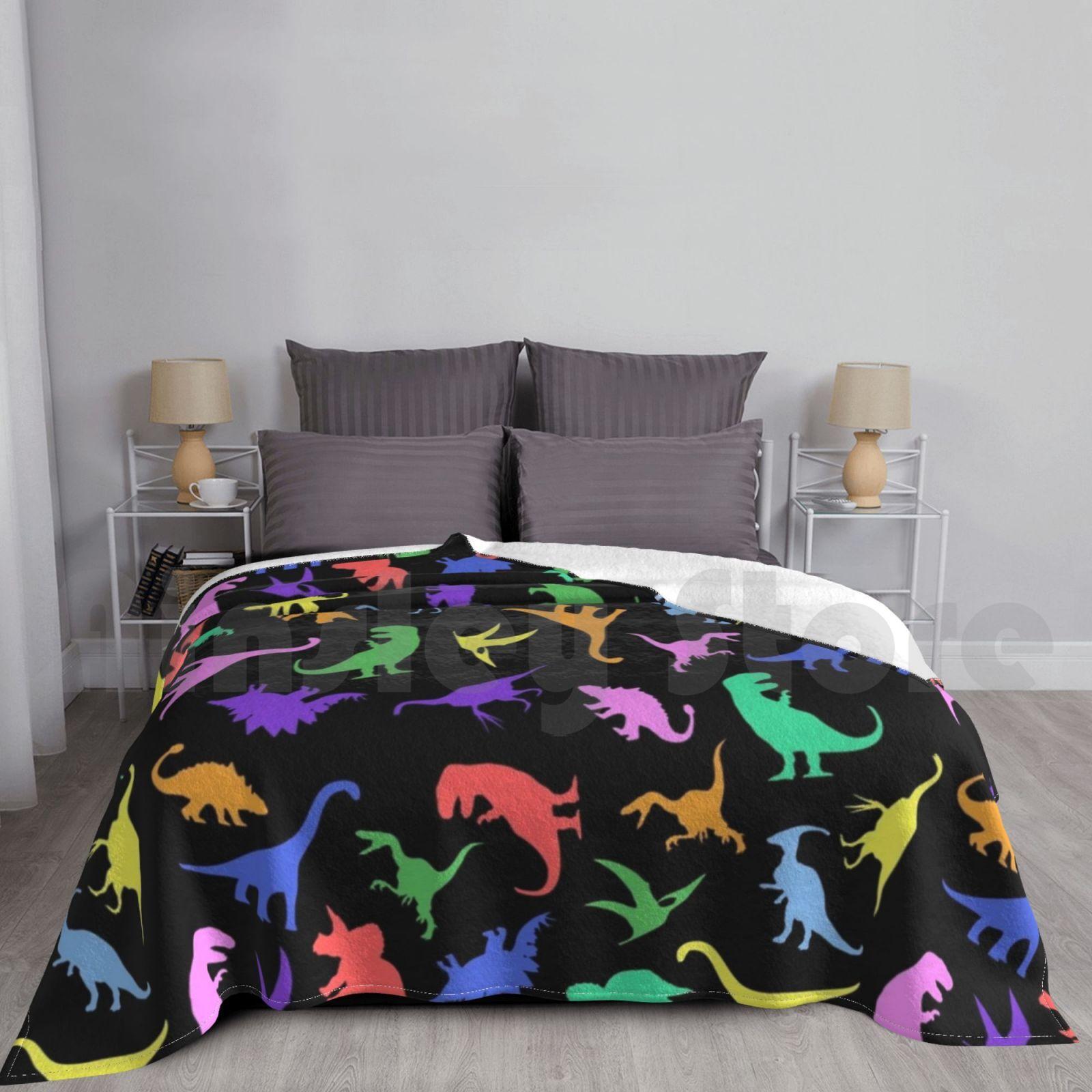 Fun Dinosaur Pattern ( Black Background ) Blanket For Sofa Bed Travel Dinosaur Dinosaurs Dino Dinos Size: 75*100cm, Weight: 230 GSM