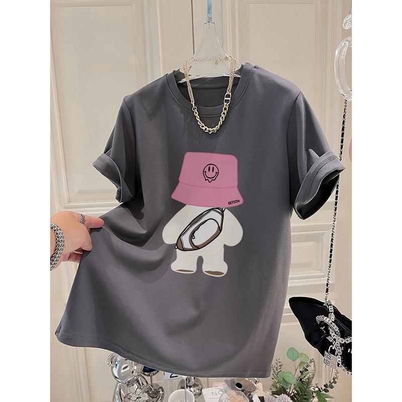 

Летняя забавная футболка с мультяшным принтом для женщин, одежда высокого качества, 200 г, 100% хлопок, футболка, футболка Harajuku большого размера, топы Y2k для молодых девушек, уличная одежда 3XL серый