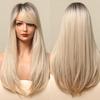Long Straight Blonde White Ombre Synthetic Wig With Bangs Cosplay Hair Wigs for Women Heat Resistant KTB