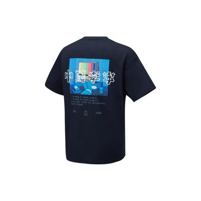 Li Ning Pattern Park Back Print Round Neck Short Sleeve T-Shirt Unisex T-Shirts Black AHST141-2