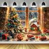 1pc European and American Style Christmas Indoor Tree Scene Snow House Gift Tapestry, Bohemian Home Living Room Bedroom Decoration Holiday Present wit