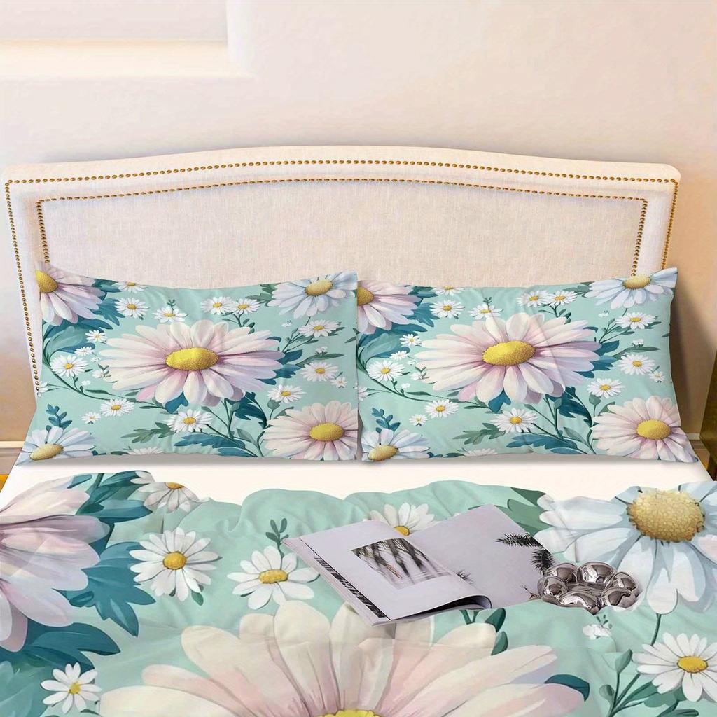 Comforter 3Pcs Daisy Flower Floral Botanical Fresh Nature Theme Bedding Set Suitable For Decoration Bedroom Living Room
