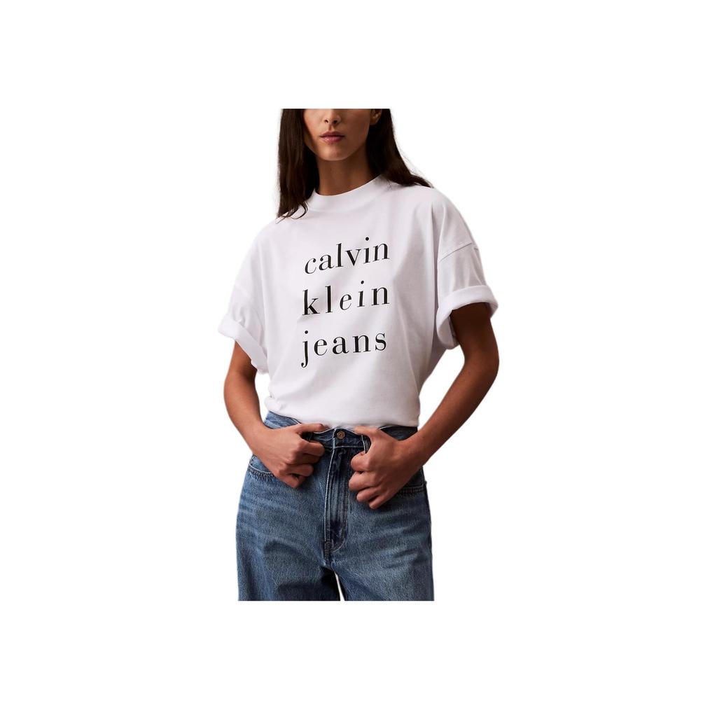 Calvin Klein Casual Comfortable Round Neck Loose Short Sleeve T-Shirt Women Tops Bright-White 47B827G-110