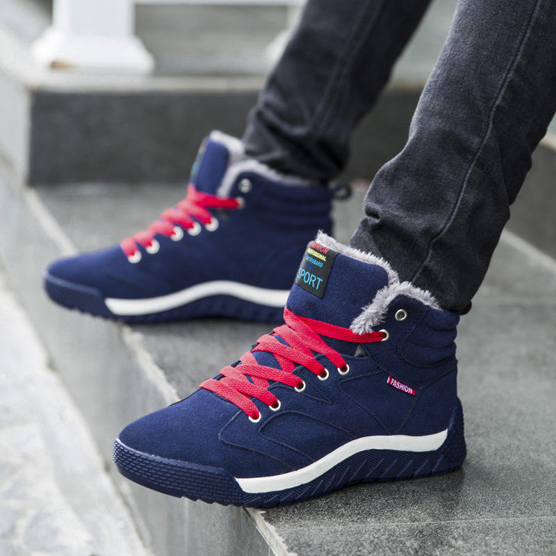 2026 Winter Large Size Lace Up High Top Cotton Lined Snow Boots Men 39-48 Hiking Durable Anti Slip Trail Running Casual Shoes