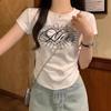 American Spice Girl Waist Fold Slim and Thin Short-sleeved T-shirt Summer Love Print Design Versatile Top