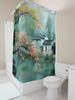 Elegant Scenic Shower Curtain With Blossom Tree And Traditional House Water Village Artwork For Home Decoration Elevate Space