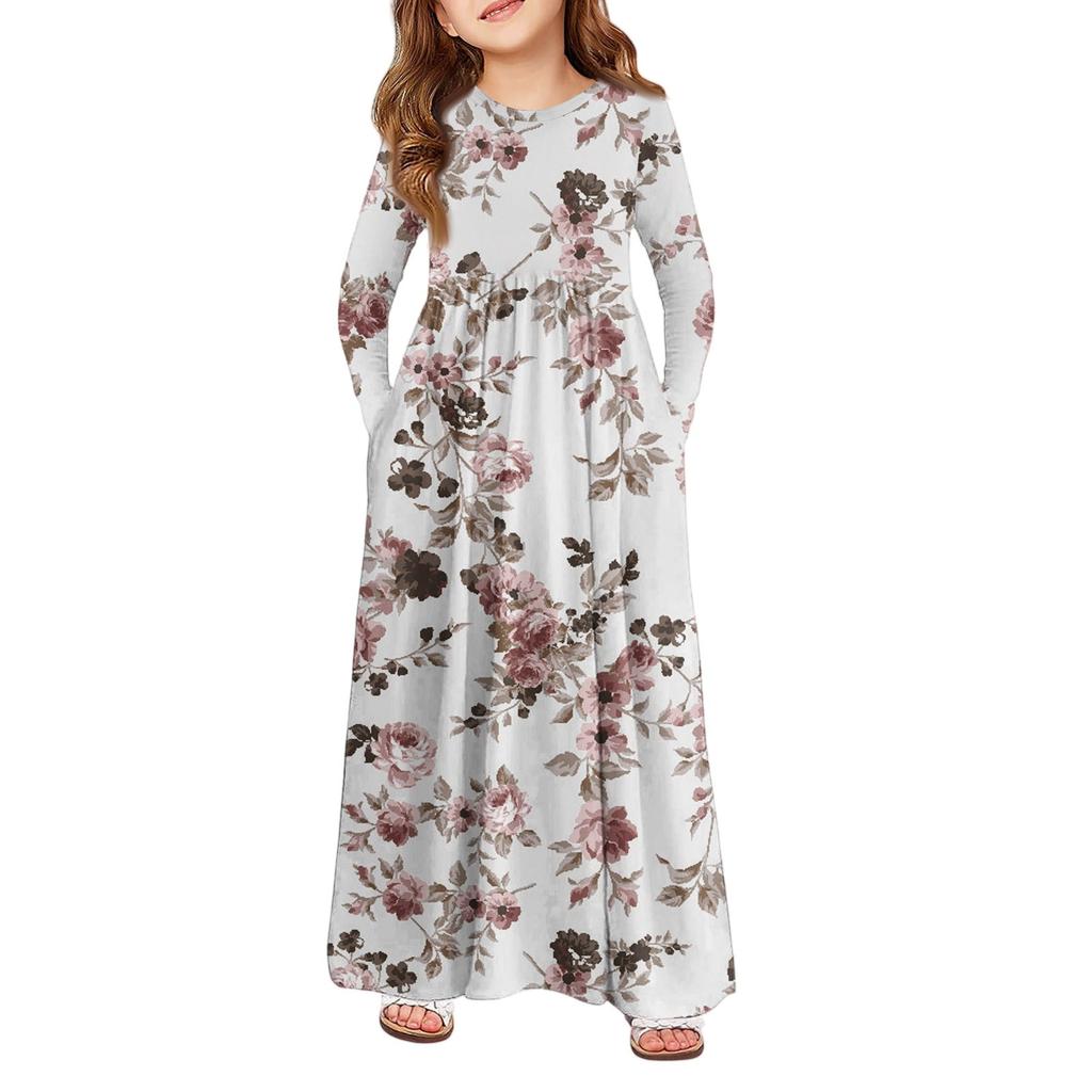 Girls' Maxi Dress - Long Sleeve Pocket Dress