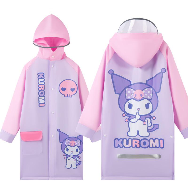 Sanrio Super Süßer Kuromi Regenmantel für Kinder mit Rucksackfach, Großer Schirm, Perfekt für Grundschul- und Kindergartenkinder.