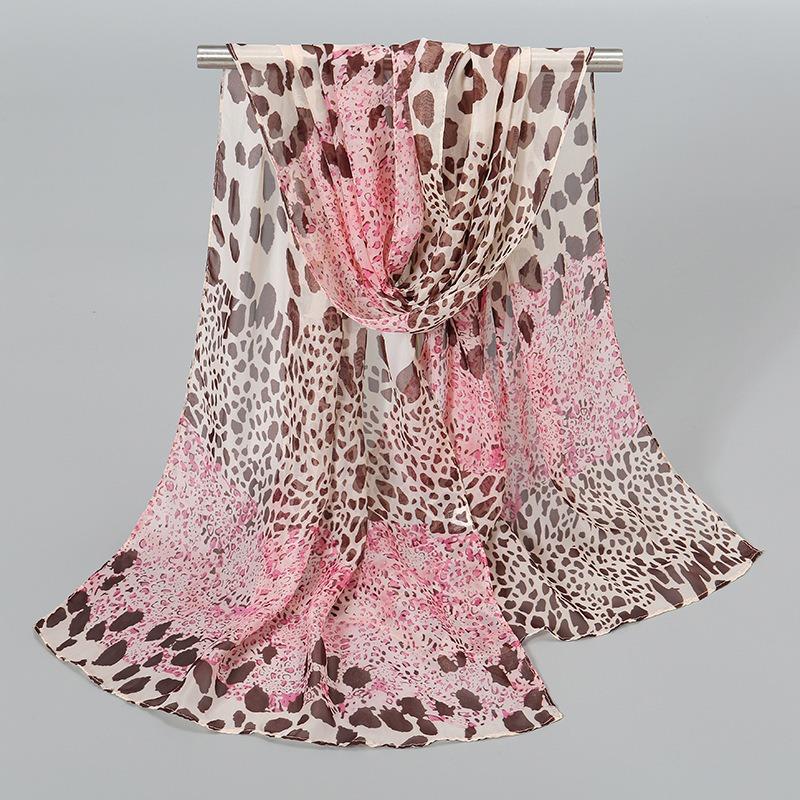 New leopard print splicing chiffon silk scarf scarf female, spring and summer sunscreen silk scarf tulle scarf XQ
