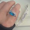 925 Sterling Silver Rings for Women Couple Minimalist Handmade Blue Stone Ring Fine Jewelry Gift Prevent Allergy