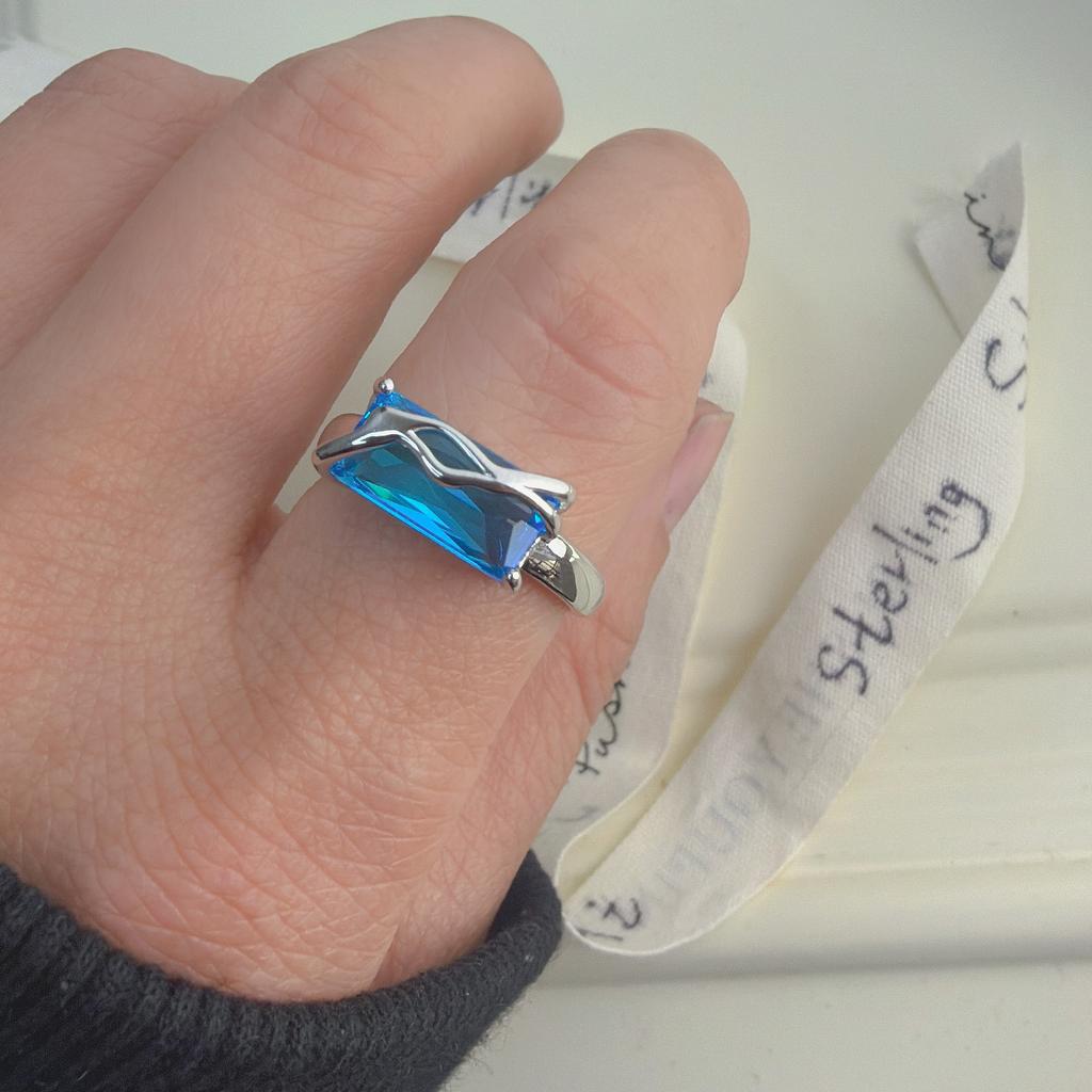 925 Sterling Silver Rings for Women Couple Minimalist Handmade Blue Stone Ring Fine Jewelry Gift Prevent Allergy