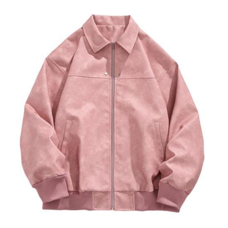 Yousheng Men Jacket Coat Lapel Long Sleeve Solid Color Coat with Pockets Loose Fit Full Zipper Closure Versatile Outwear