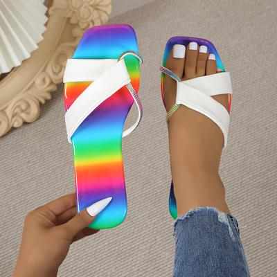 Summer Women's Flat Slippers New Square Toe Causal Slides Shoes for Women Outdoor Women's Open Toe Slippers Plus Size Sandals