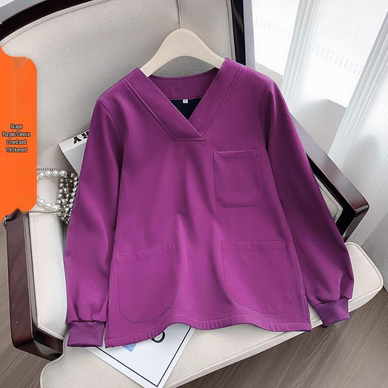 Fleece-Lined Stretch Scrub Suit: Long Sleeve, Quick-Drying for Men & Women, Ideal for Medical Staff In Autumn/Winter.