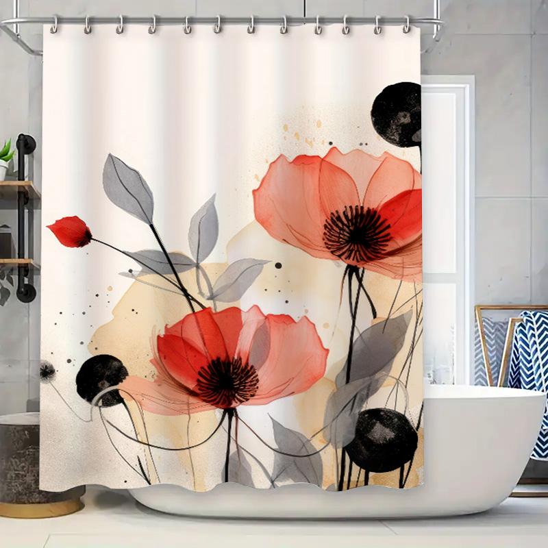 

Watercolor-Style Poppy Shower Curtain Bold Red Flowers Modern Bathroom Decor For Home Use W60H190(CM)-1 Pcs
