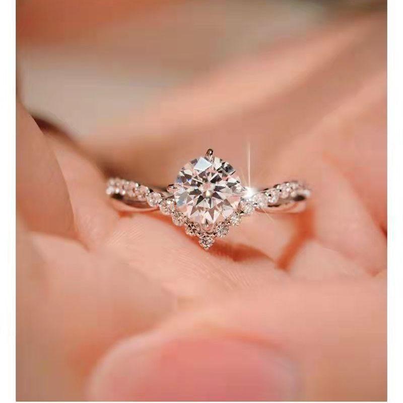 New Imitation Moissanite Diamond Ring Simulation Diamond Ring Women's Niche Open Ring Ins Style Fashion Personality