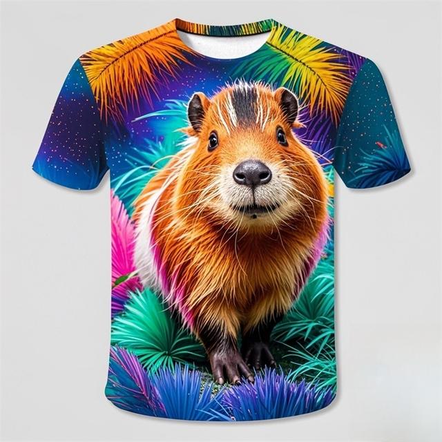 

Милая детская одежда с рисунком капибары, футболка для мальчиков с коротким рукавом, детская летняя одежда, забавная повседневная одежда для девочек, топы с круглым вырезом 100