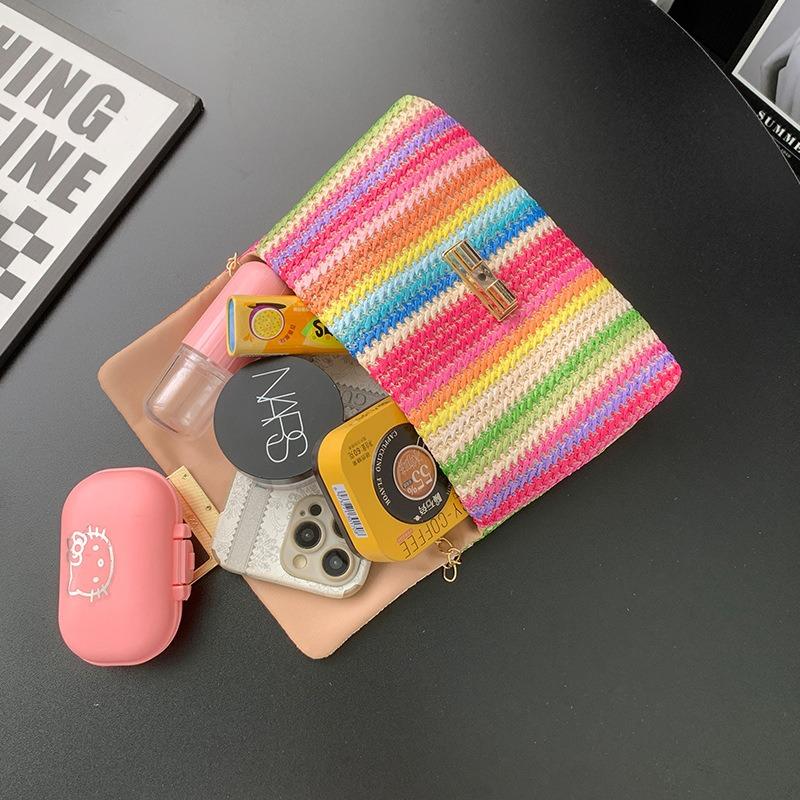 Sweet Wind Fashion Straw Double Head Lock Shoulder Bag Bag Summer New Trend Chain Messenger Bag One Piece