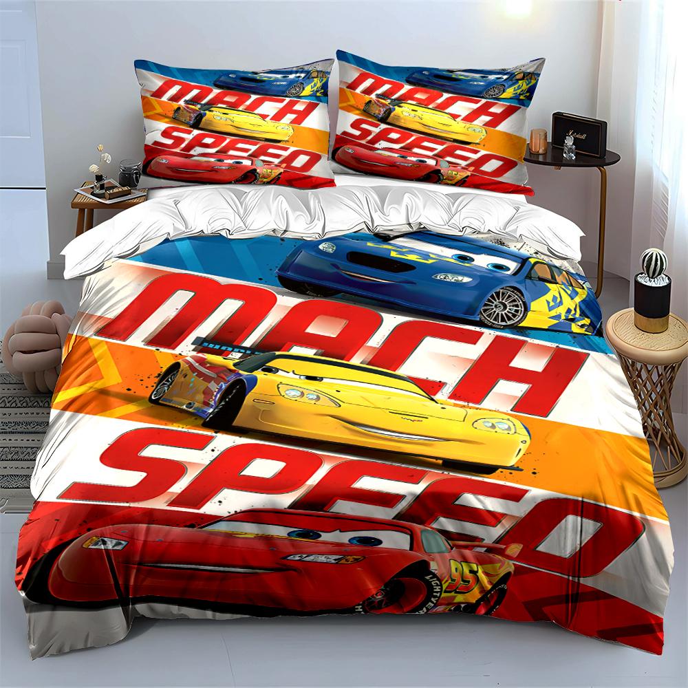 Cars Themed Bedding Set - Mach Speed Design Bedding set (1 duvet cover, 2 pillowcases, duvet not included)
