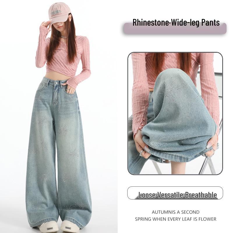 Floral Rhinestone High-Waist Wide Leg Jeans - Women s Spring/Summer 2026 S