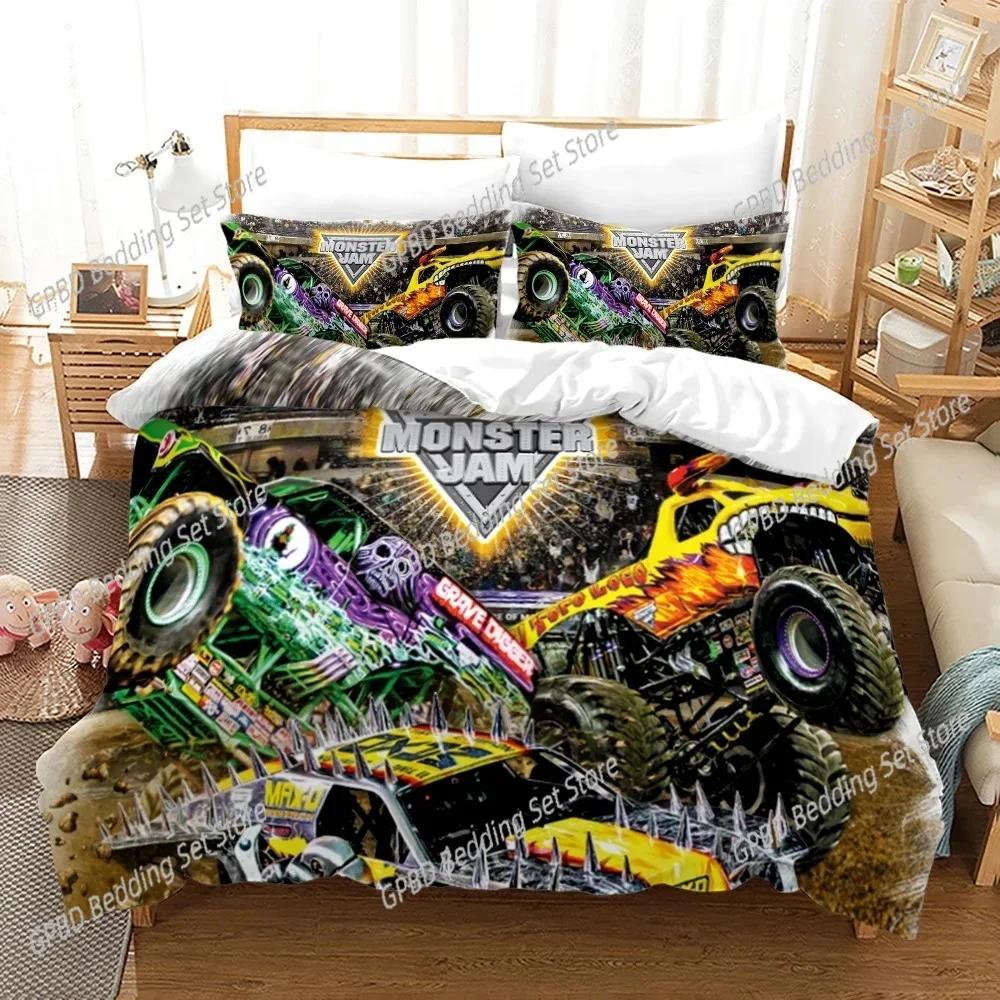 

3D Print Anime Monster Jam Beding Set 3D Printed Suitable for Bedrom Soft Duvet Cover Set With Pilowcases Children Kids Home Textile 100*200cm Single