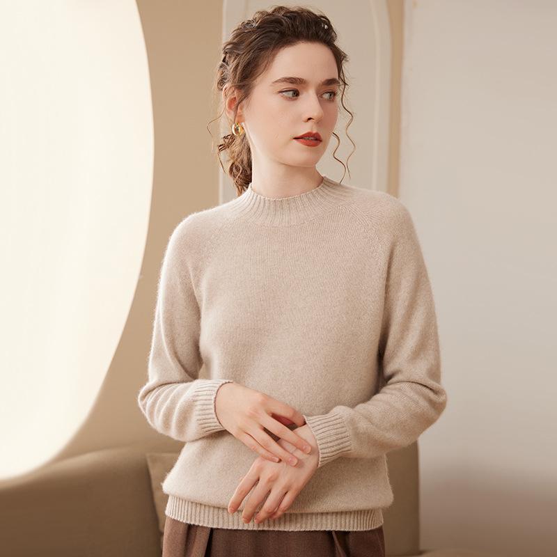 Women's New Fall/Winter Thick Cashmere Sweater, Half-High Collar Loose Knit, Plus Size Pullover Base Layer.