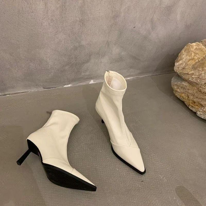 Celebrity style versatile and ankle boots 2025 autumn and winter new niche high-heeled pointed elastic thin short boots women's shoes