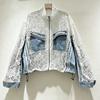 Womens 2026 Lace Splicing Denim Jacket Hollow Out Loose Fit Street Style