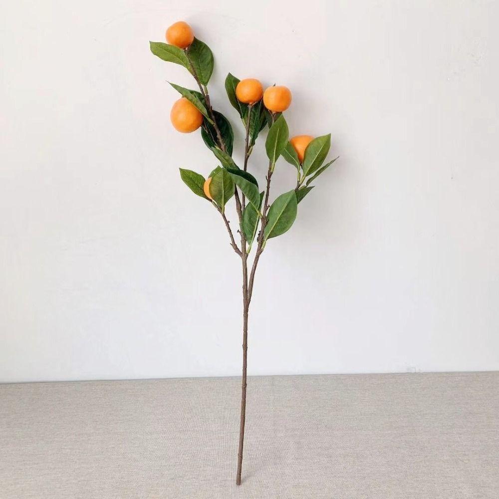 Green Leaves Artificial Orange Branches Plastic Realistic Simulation Fruit Tree Imitation Fruit Stem Lifelike Fake Fruit