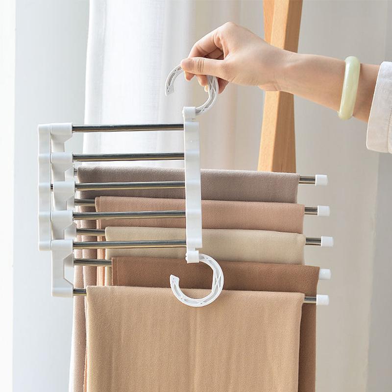 5 in 1 Multifunction Clothes Hanger Wardrobe Organizer Pants Towel Rack Shelves Closet Adjustable Magic Trouser Hangers Home