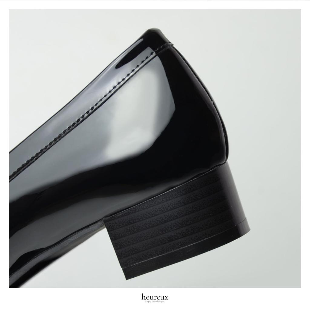 Heureux Bit Loafers with a Soft Easy To Walk Patent Black Women's Pump-Style 3.5cm Heel, Cushioning, In, Leather, Waterproof,