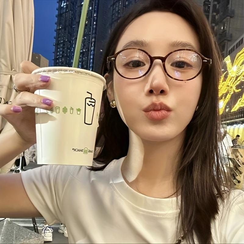 Chic Oval Anti-Blue Light Glasses for Women Retro Korean Style with Clear Lens