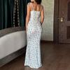 2025 Spring/Summer Women's Floral Square Neck Spaghetti Strap Slimming Long Dress