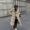 Winter Women Korean Puffer Jacket Stand Collar Windproof Coats Long Parka Thickened Warmer Buttons Big Pockets Cotton Jacket