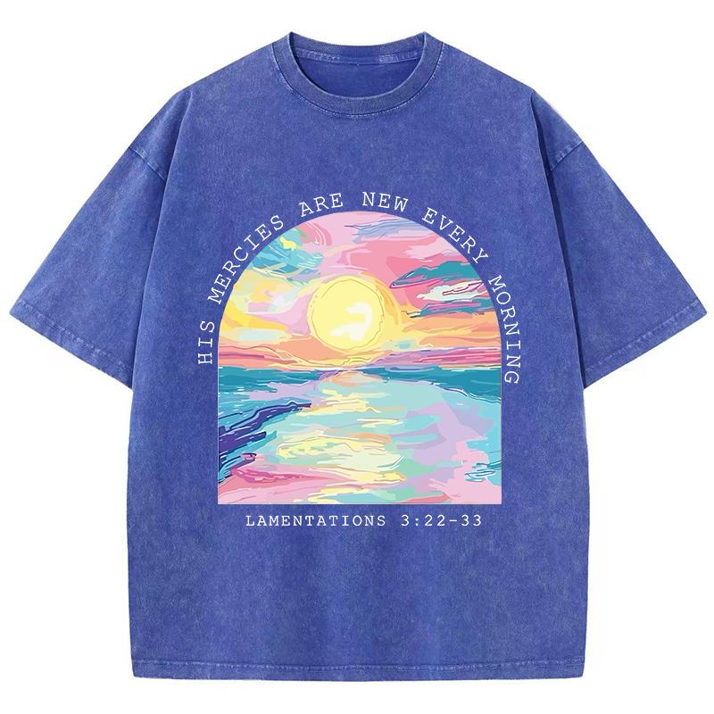 His Mercies Are New Every Morning Printed Washed TShirt Women Cotton Tops Street Distressed ONeck T Shirt Summer Woman Clothes