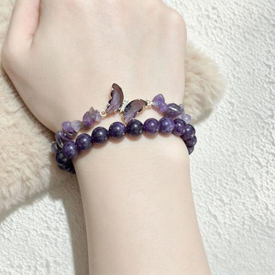 Natural Stone Bead Butterfly Bracelet for Women, Healing Stone Beaded Stretch Bracelet, Calming Spiritual Jewelry Gifts